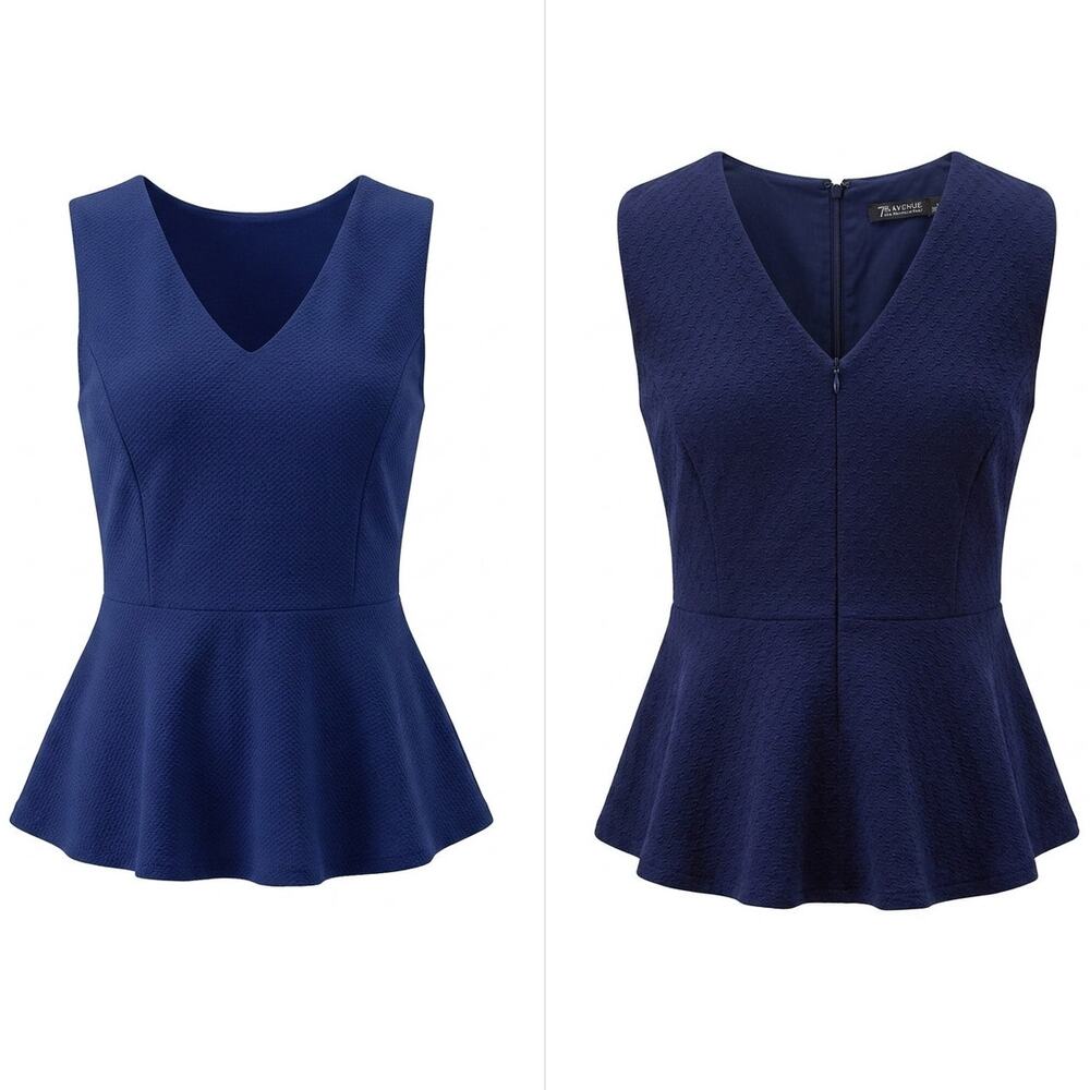 NWT New York & Company 7th Avenue Blue Peplum Sleeveless Top Women Size L